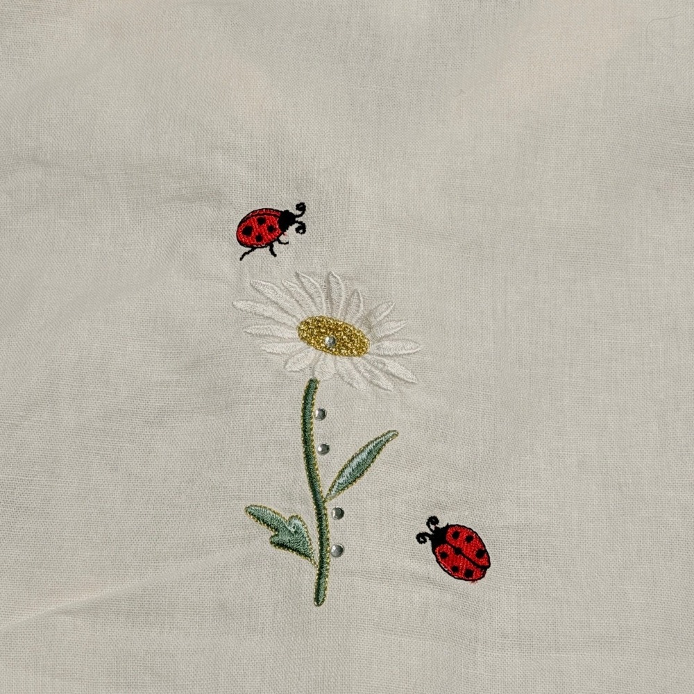Vtg Dressbarn Button Front Shirt Womens 18 White Linen Embroidered Daisy Ladybug - Picture 4 of 10